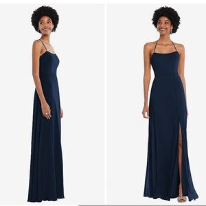 NWT After Six Lux Chiffon Convertible Strap Maxi Dress Midnight Navy 1559 Size 2